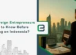 Entrepreneur with PT PMA files overlooking Jakarta skyline.